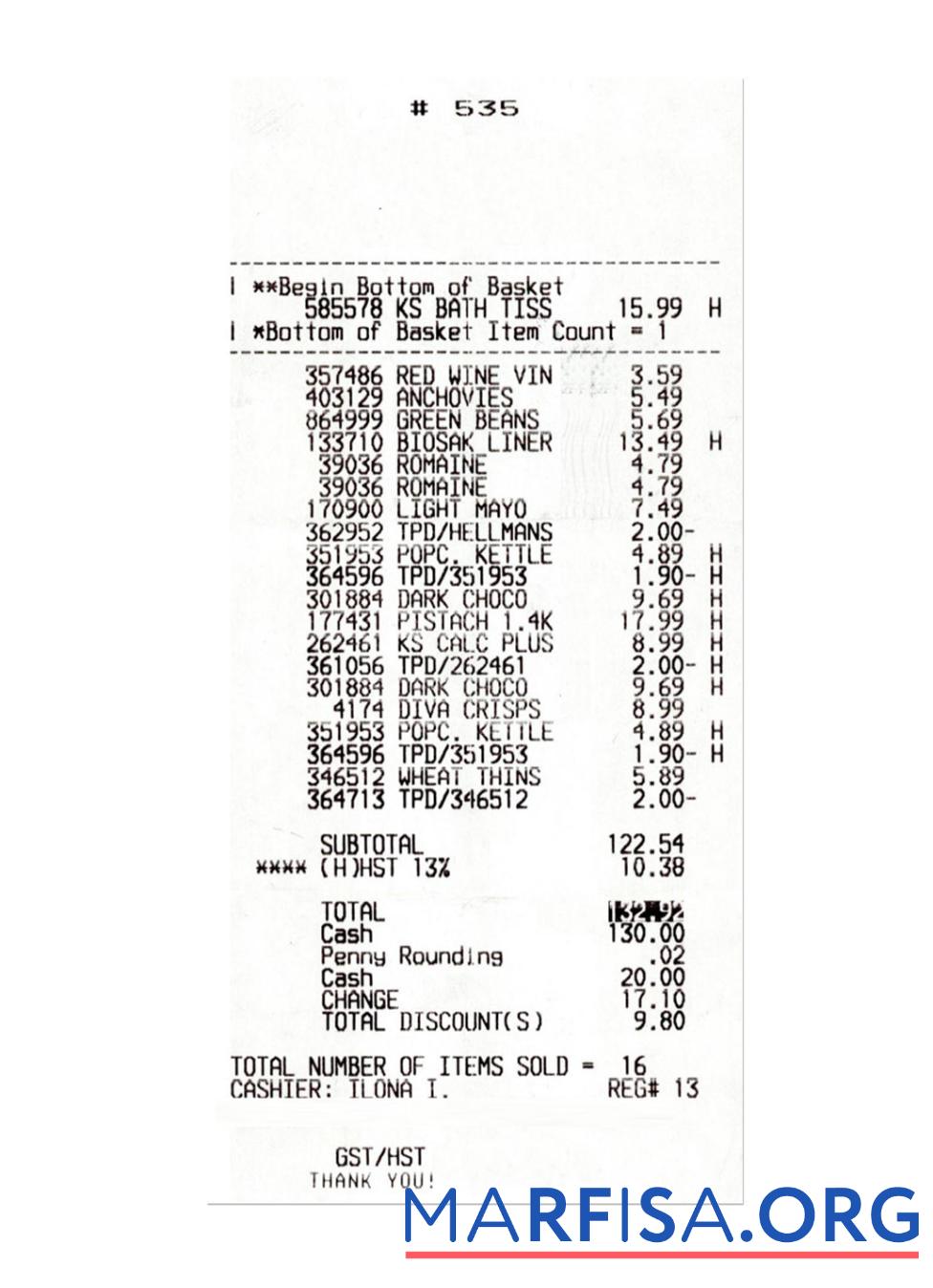 Printable FOOD COURT receipt template